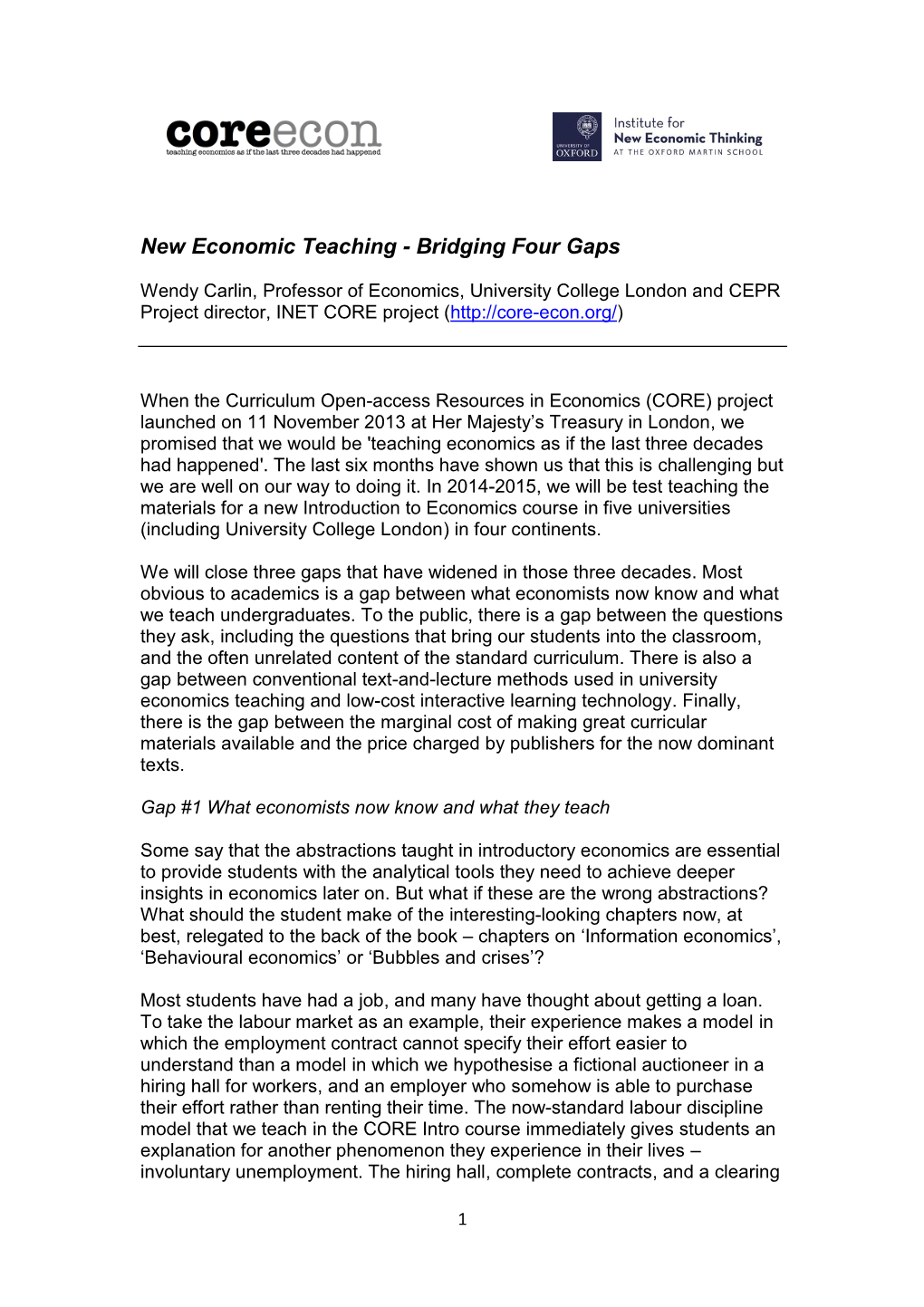 New Economic Teaching - Bridging Four Gaps