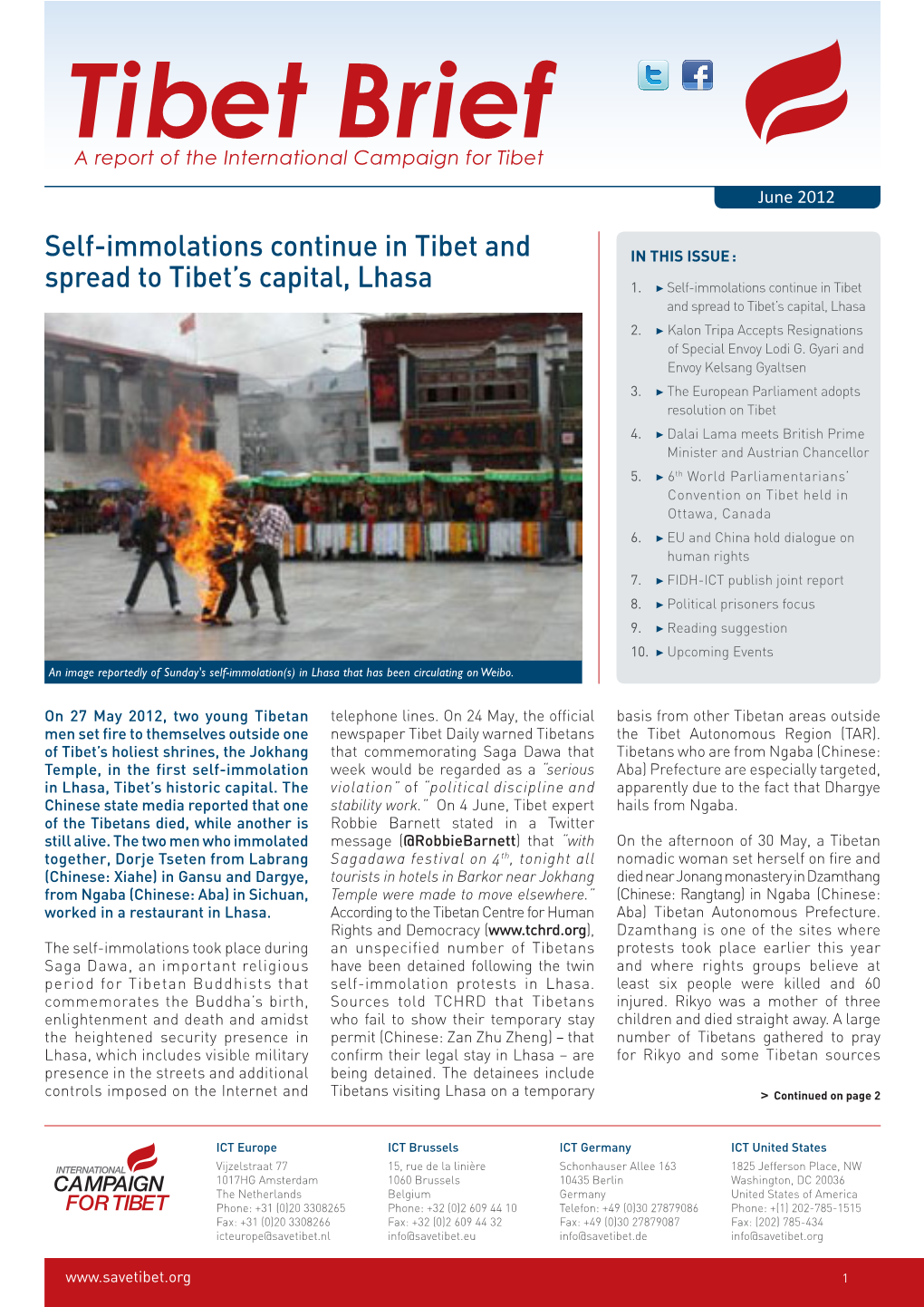 Tibet Brief a Report of the International Campaign for Tibet