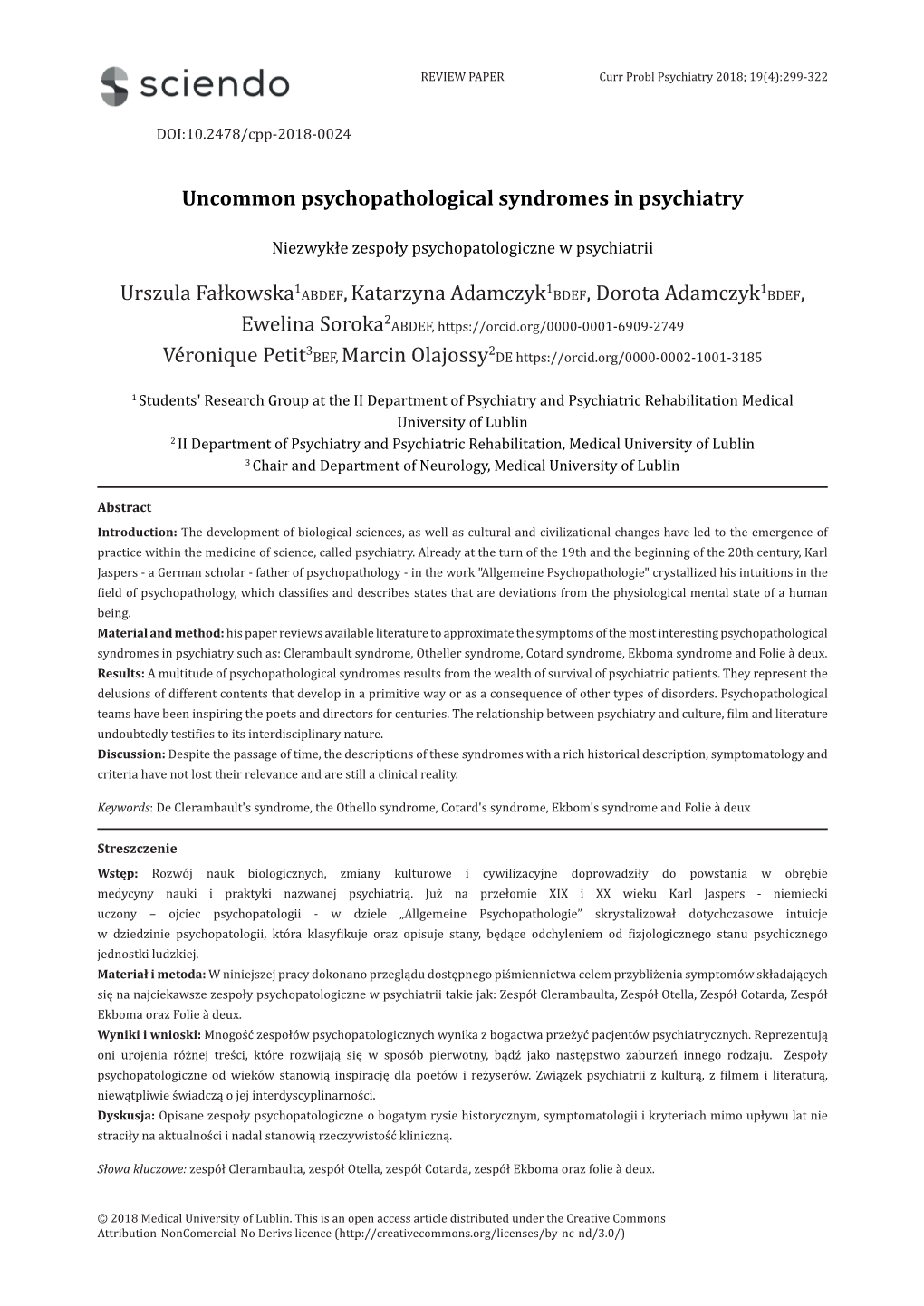 Uncommon Psychopathological Syndromes in Psychiatry