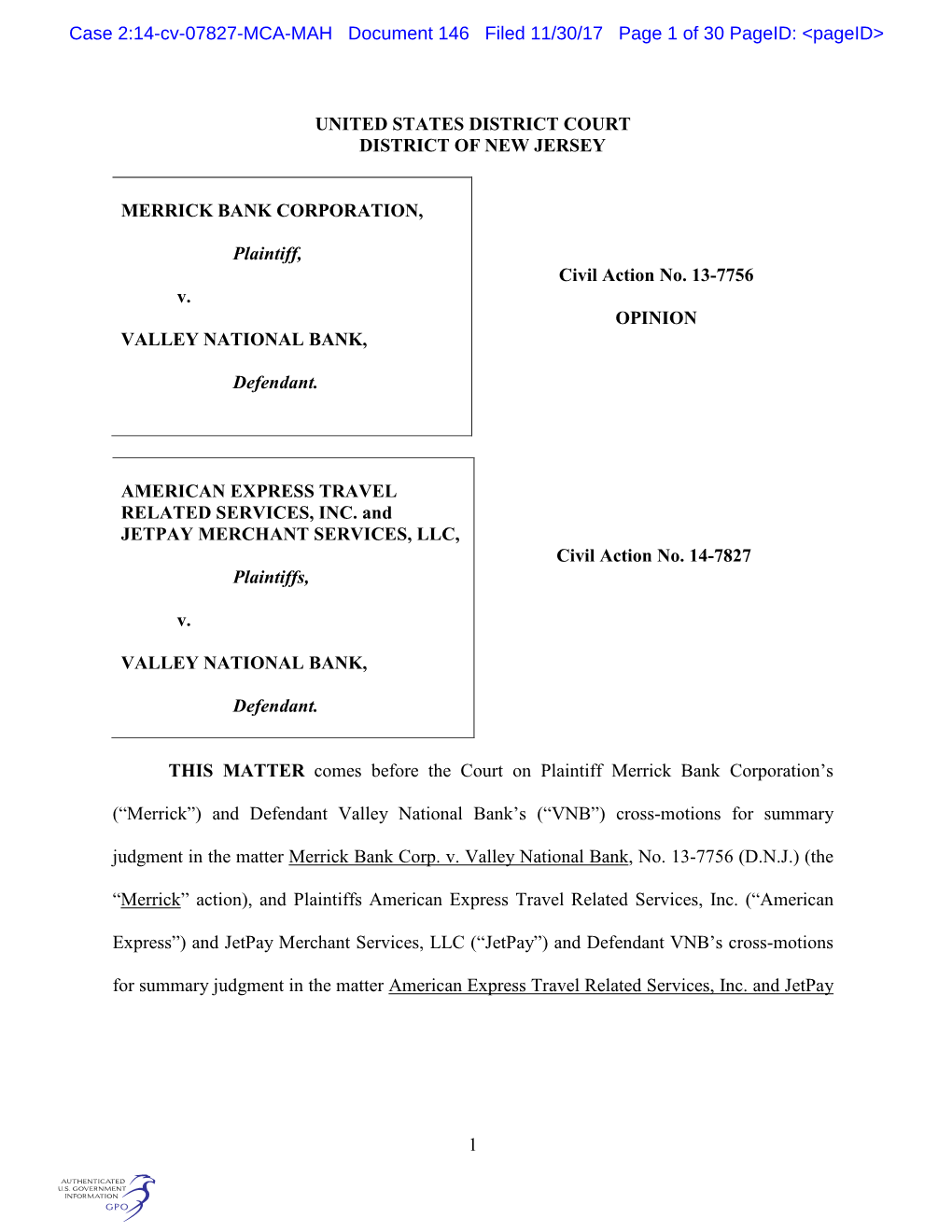 Case 2:14-Cv-07827-MCA-MAH Document 146 Filed 11/30/17 Page