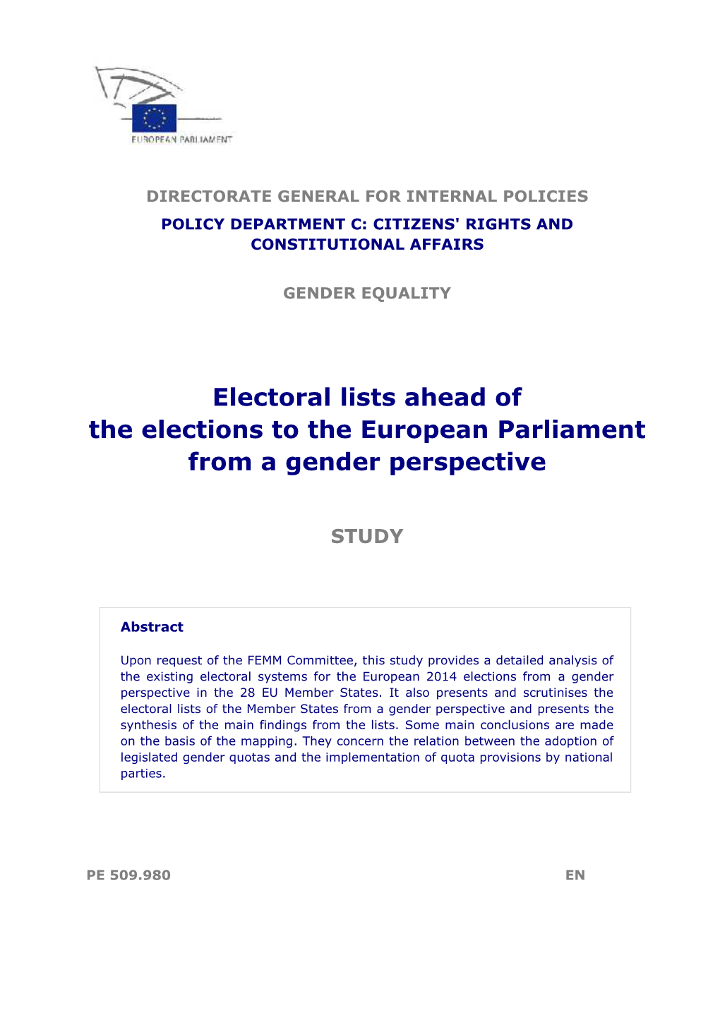 Electoral Lists Ahead of the Elections to the European Parliament from a Gender Perspective