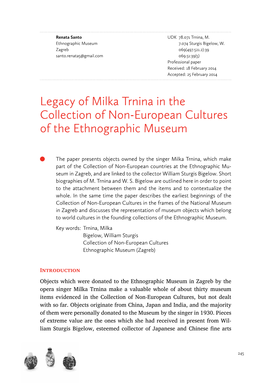Legacy of Milka Trnina in the Collection of Non-European Cultures of the Ethnographic Museum