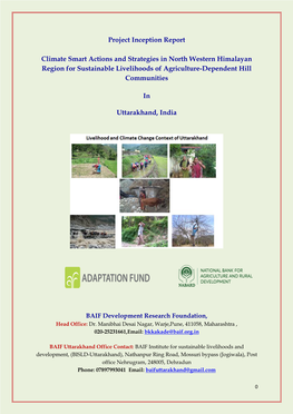 Project Inception Report Climate Smart Actions and Strategies in North Western Himalayan Region for Sustainable Livelihoods of A