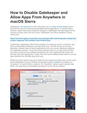 How to Disable Gatekeeper and Allow Apps from Anywhere in Macos Sierra