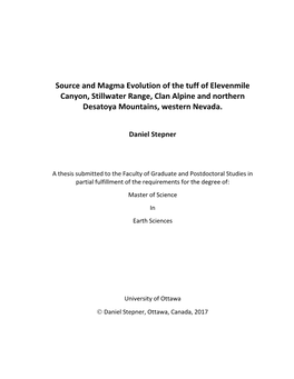 Source and Magma Evolution of the Tuff of Elevenmile Canyon, Stillwater Range, Clan Alpine and Northern Desatoya Mountains, Western Nevada