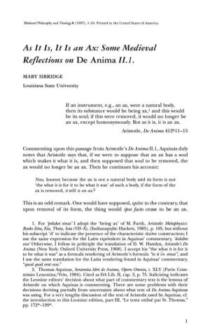 Some Medieval Reflections on De Anima 11.1
