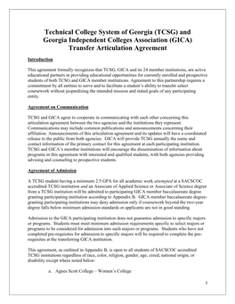 TCSG and GICA Transfer Articulation Agreement