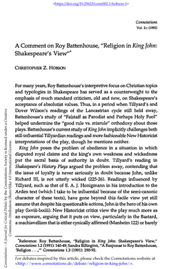 Religion in King John: Shakespeare's View"