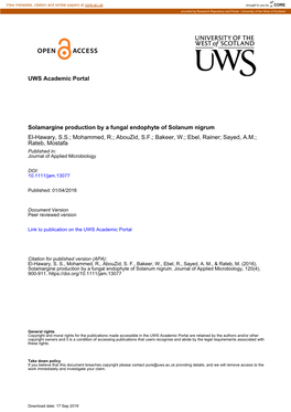 UWS Academic Portal Solamargine Production by a Fungal