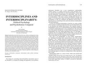 Interdisciplines and Interdisciplinarity: Political Psychology And