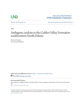 Authigenic Analcite in the Golden Valley Formation Southwestern North Dakota Marvin J