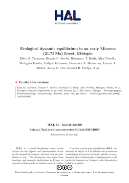 Ecological Dynamic Equilibrium in an Early Miocene (21.73 Ma) Forest, Ethiopia Ellen D