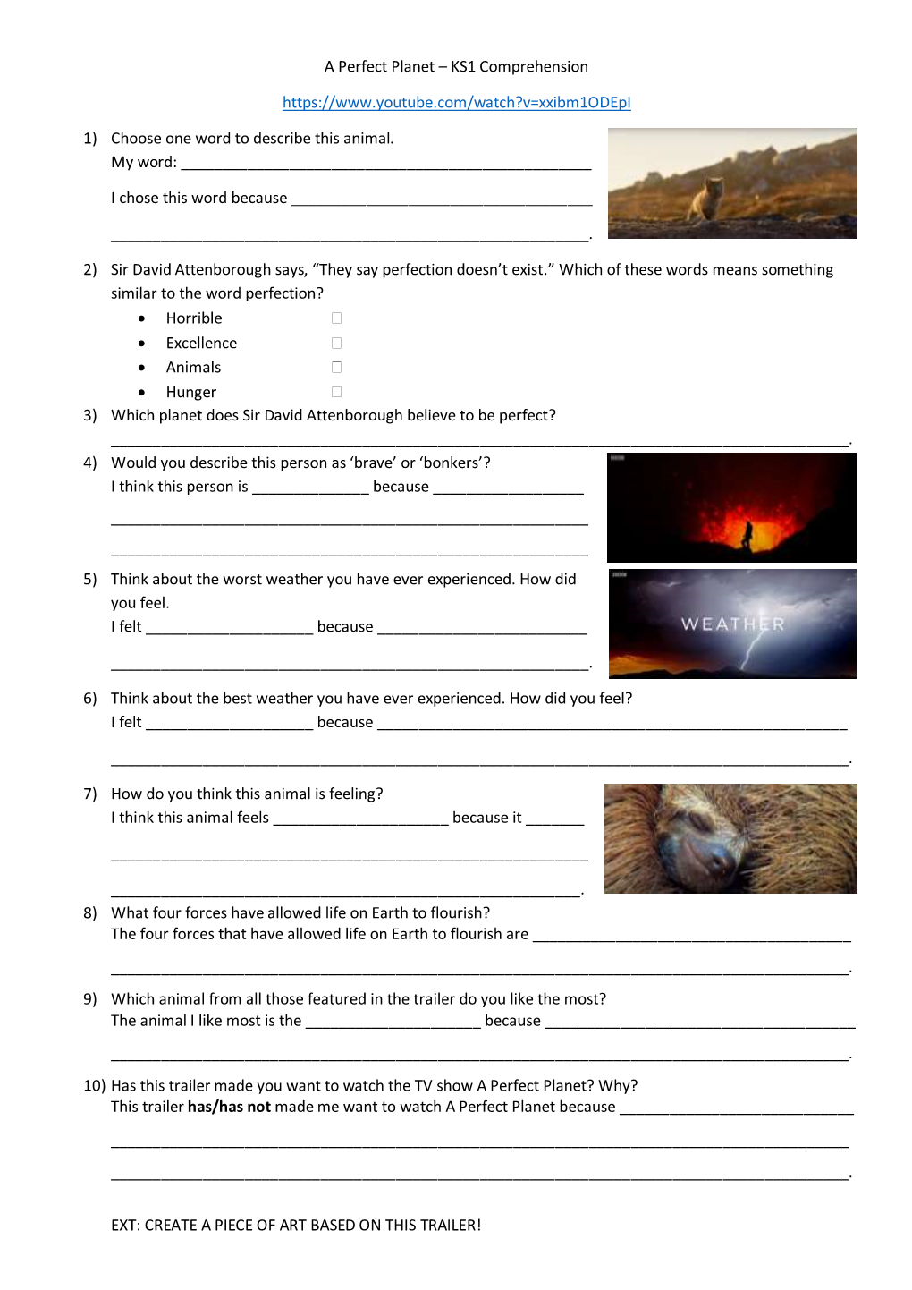 A Perfect Planet – KS1 Comprehension