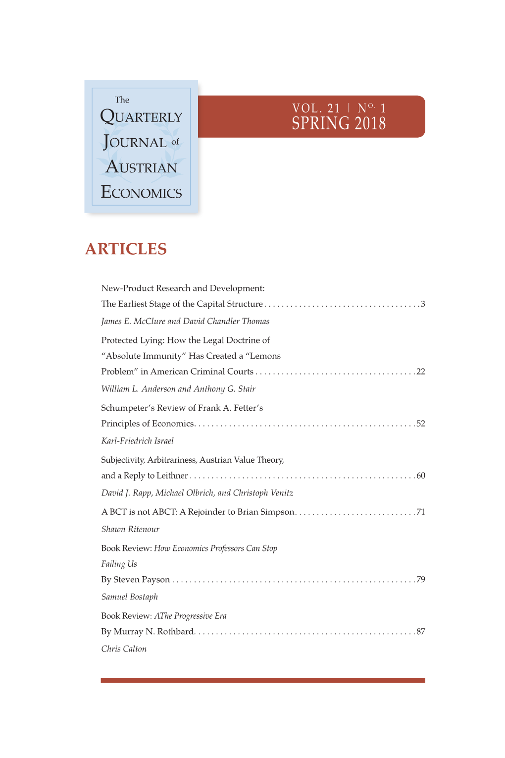 SPRING 2018 Journal of Austrian Economics