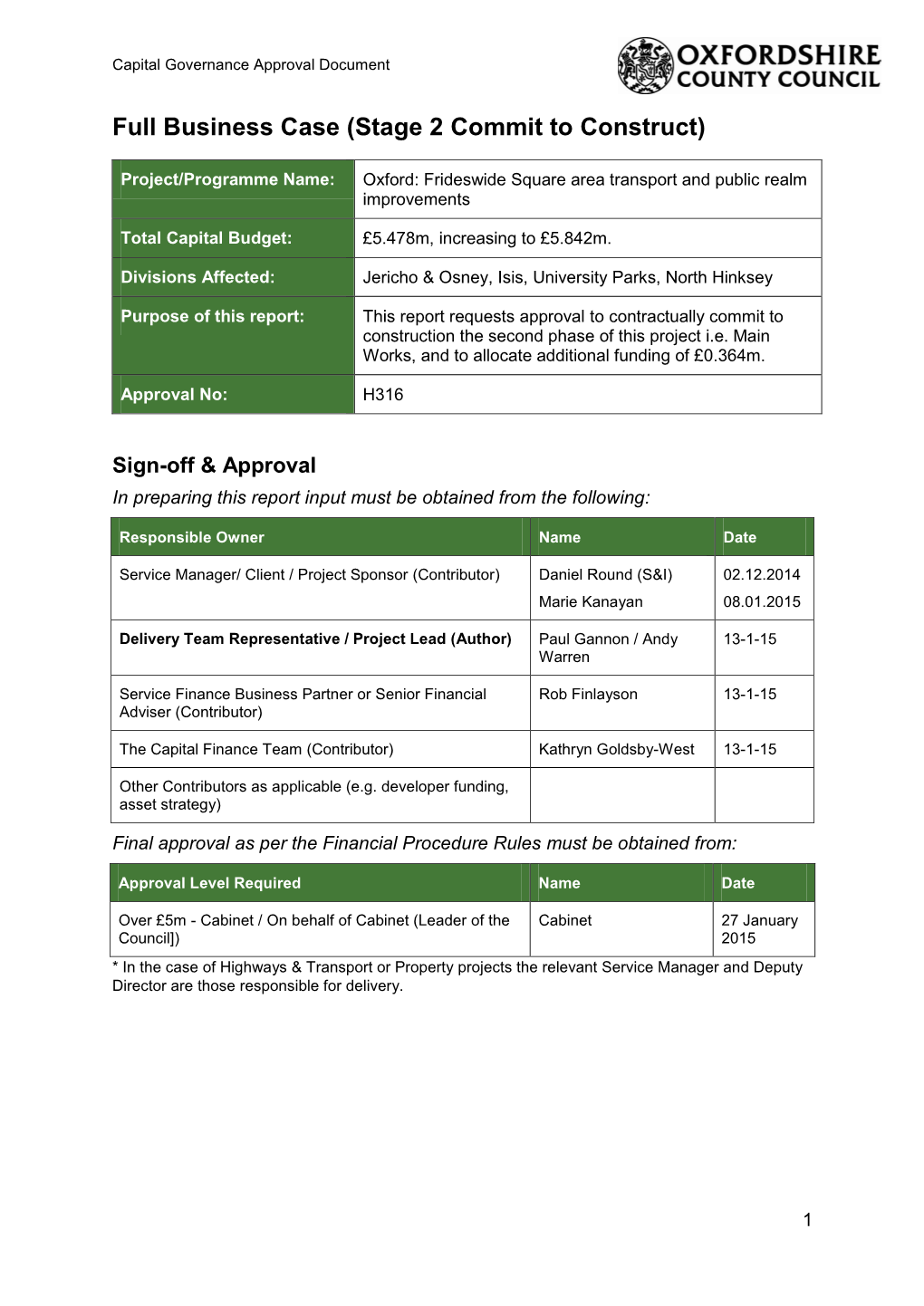 Full Business Case (Stage 2 Commit to Construct)