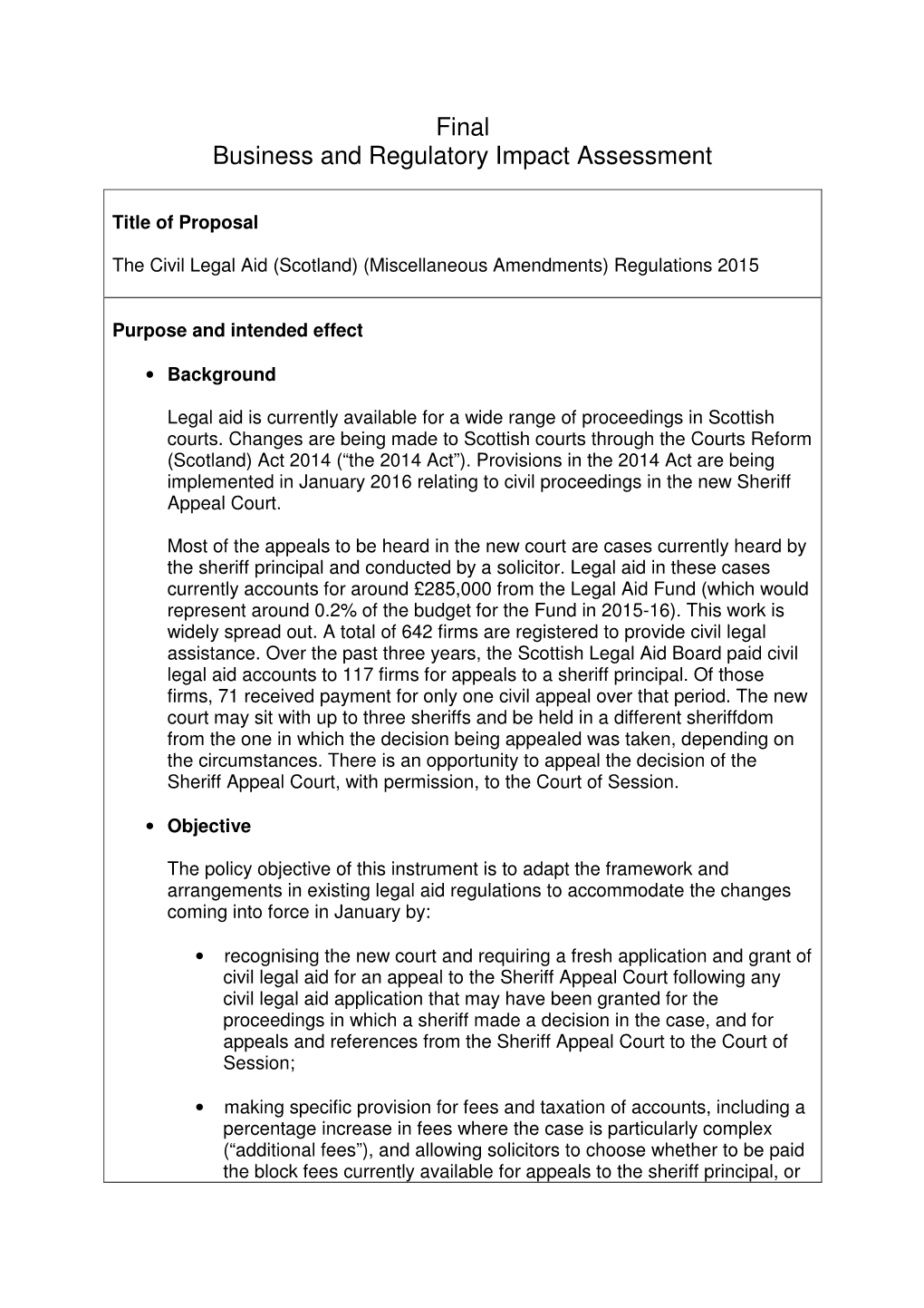 The Civil Legal Aid (Scotland) (Miscellaneous Amendments) Regulations 2015