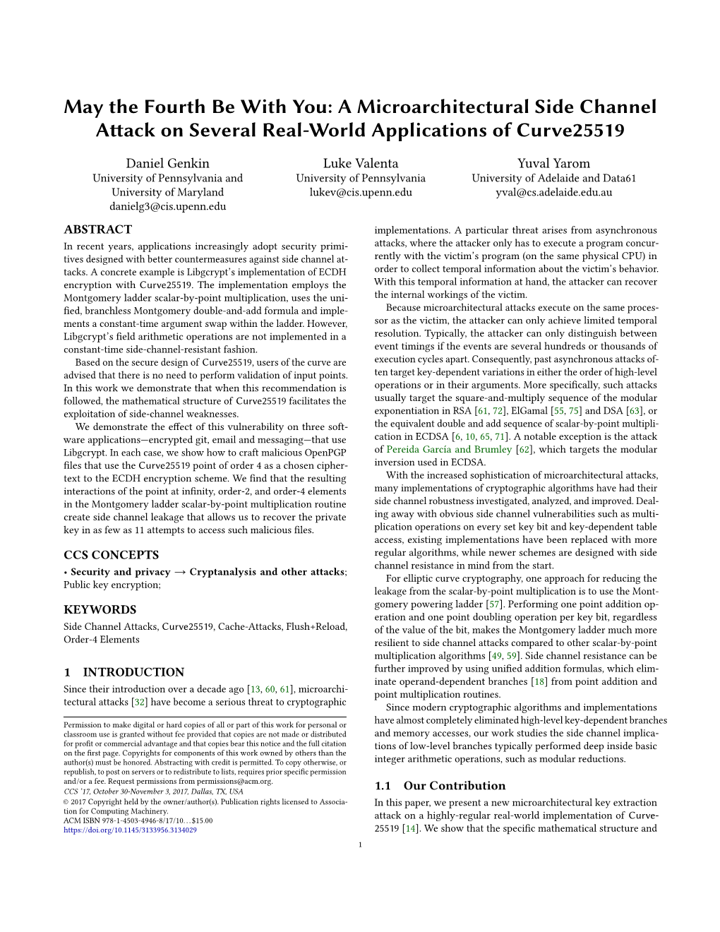 May the Fourth Be with You: a Microarchitectural Side Channel Attack on Several Real-World Applications of Curve25519