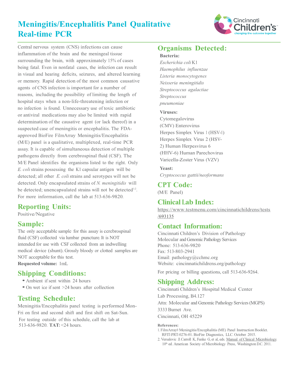 Meningitis/Encephalitis Panel Qualitative Real-Time PCR