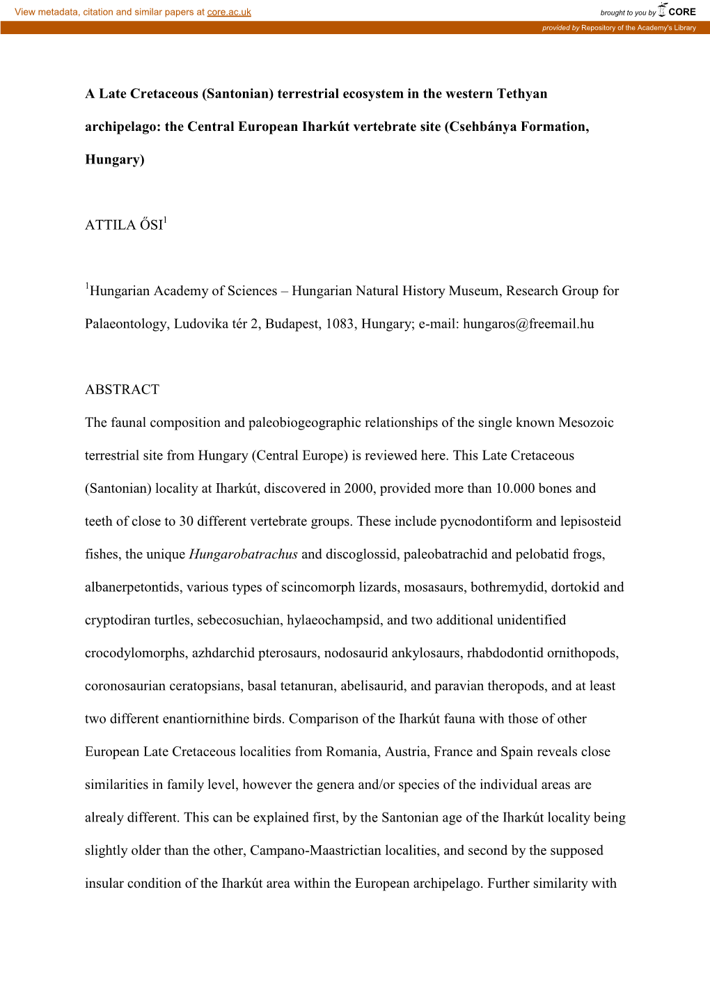 Santonian) Terrestrial Ecosystem in the Western Tethyan