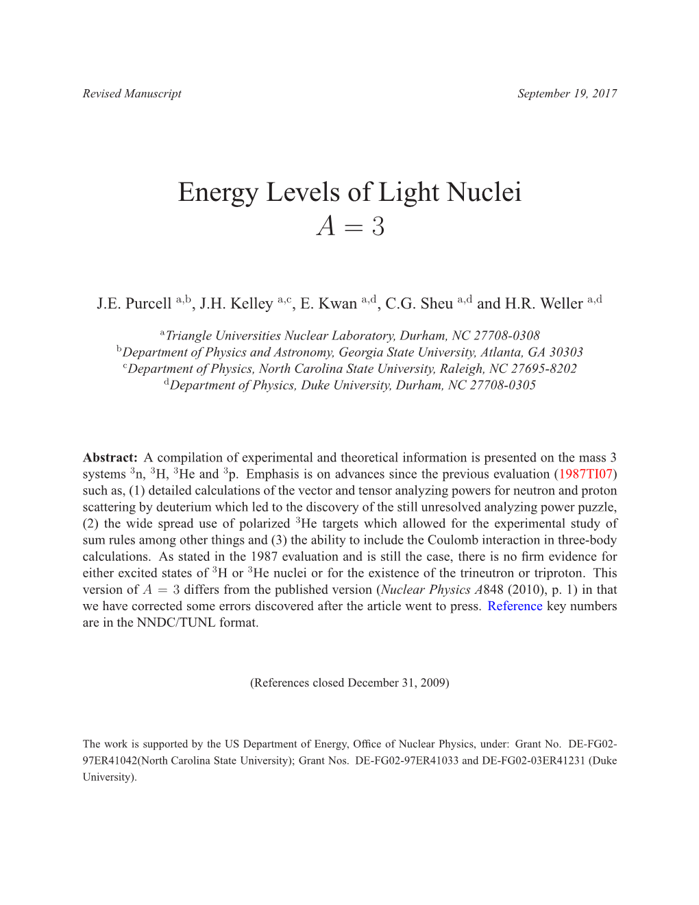 Energy Levels of Light Nuclei a =3