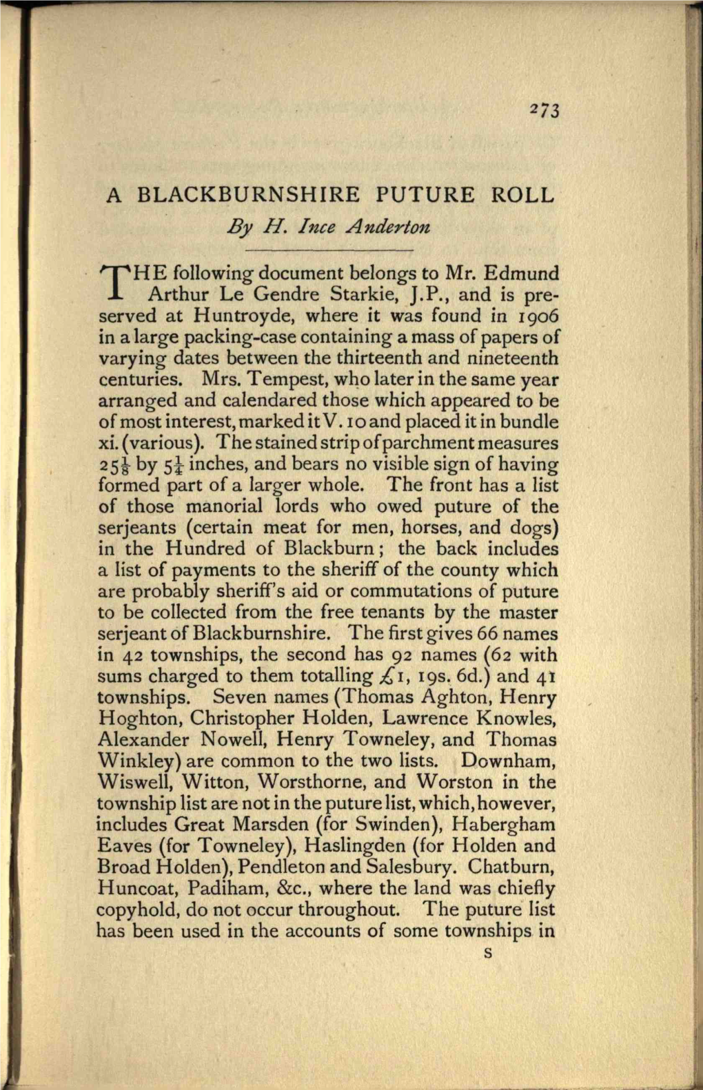 A BLACKBURNSHIRE FUTURE ROLL by H. Ince Anderton