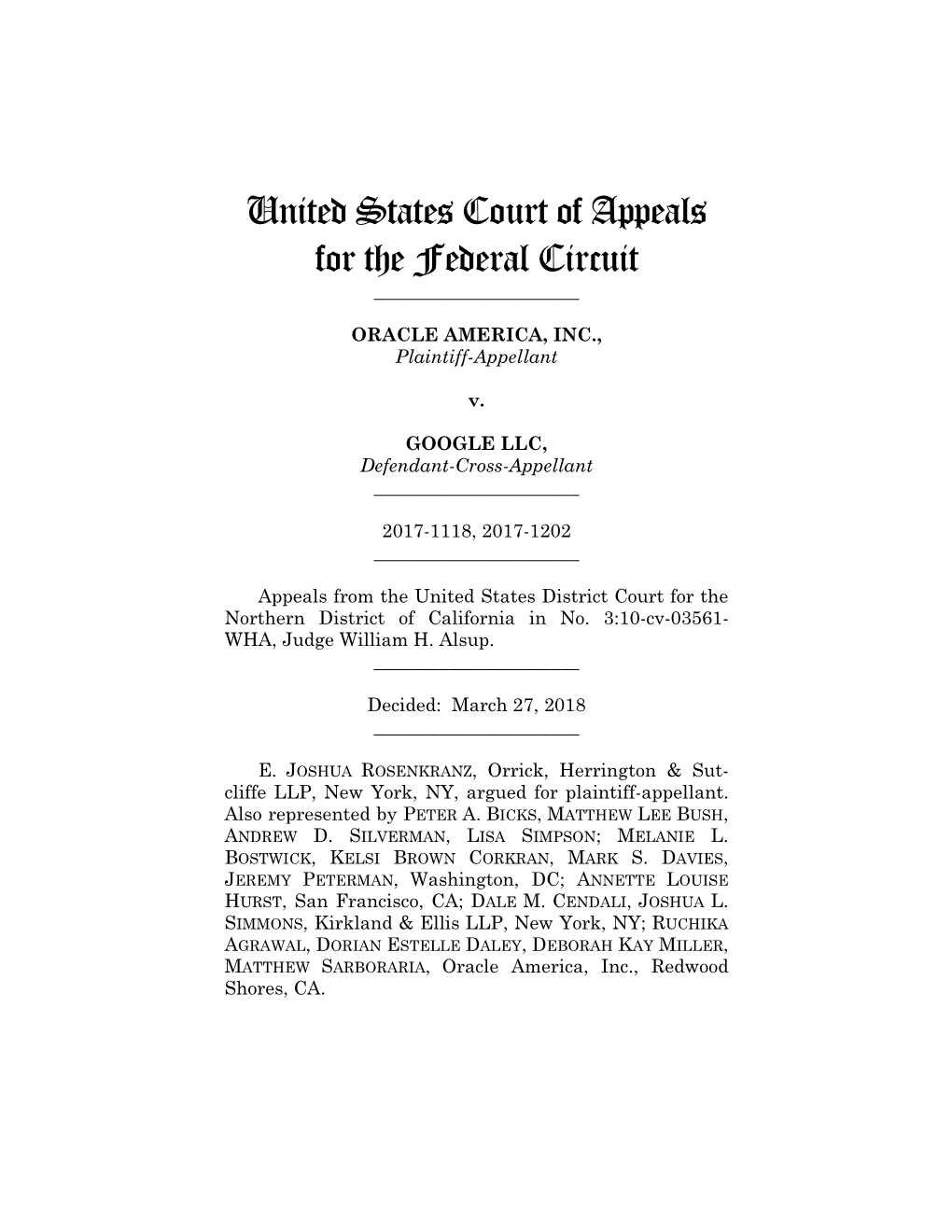 ORACLE AMERICA, INC. V. GOOGLE INC