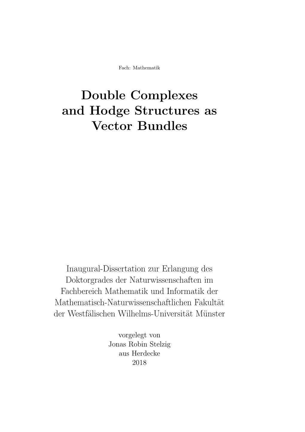 Double Complexes and Hodge Structures As Vector Bundles