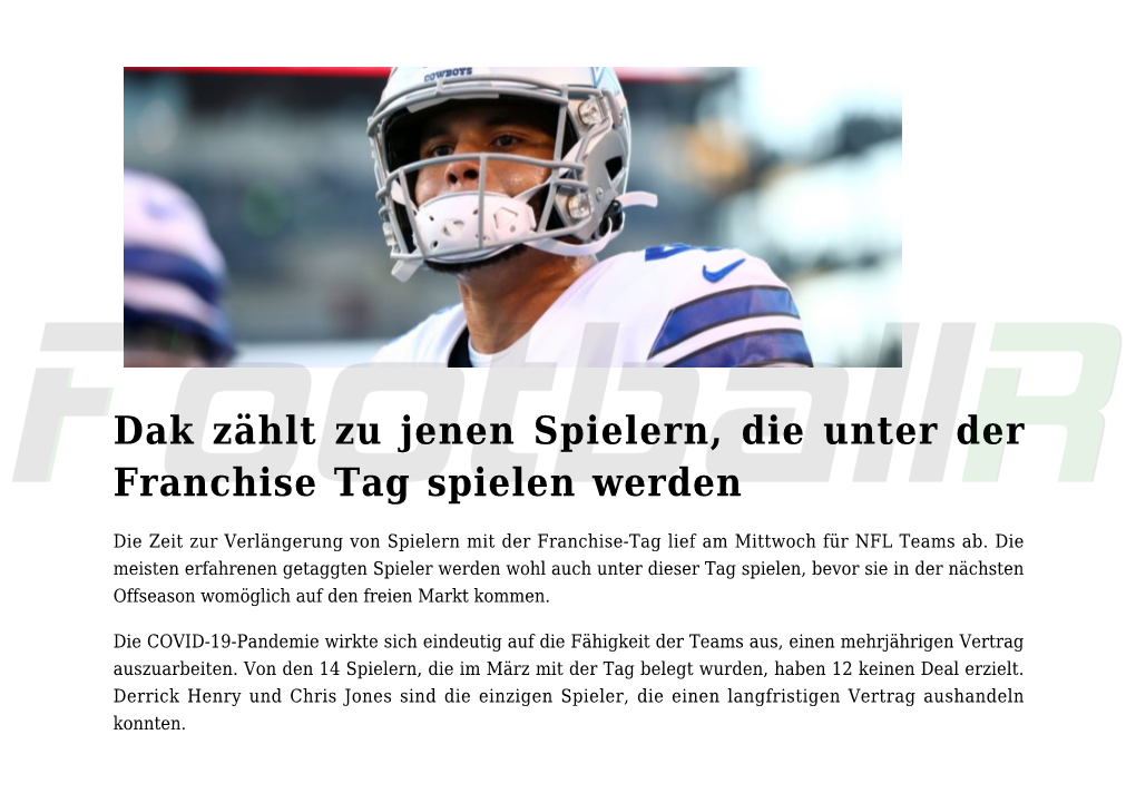 Dak Zählt Zu Jenen Spielern, Die Unter Der Franchise Tag Spielen Werden