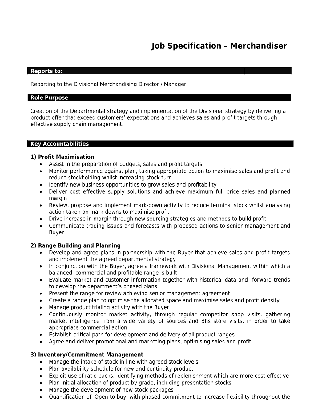 Job Specification - Merchandiser