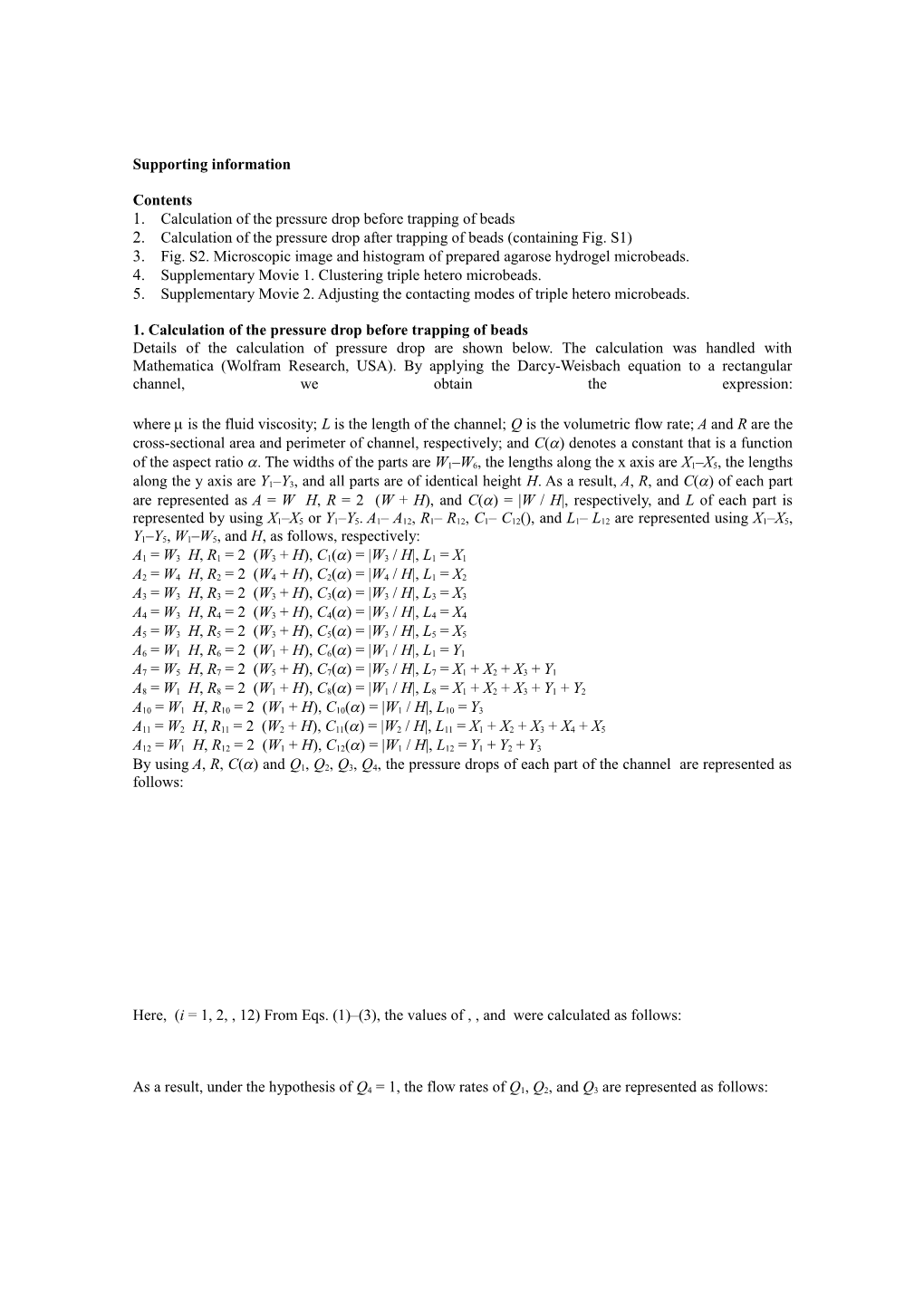 1. Calculation of the Pressure Drop Before Trapping of Beads