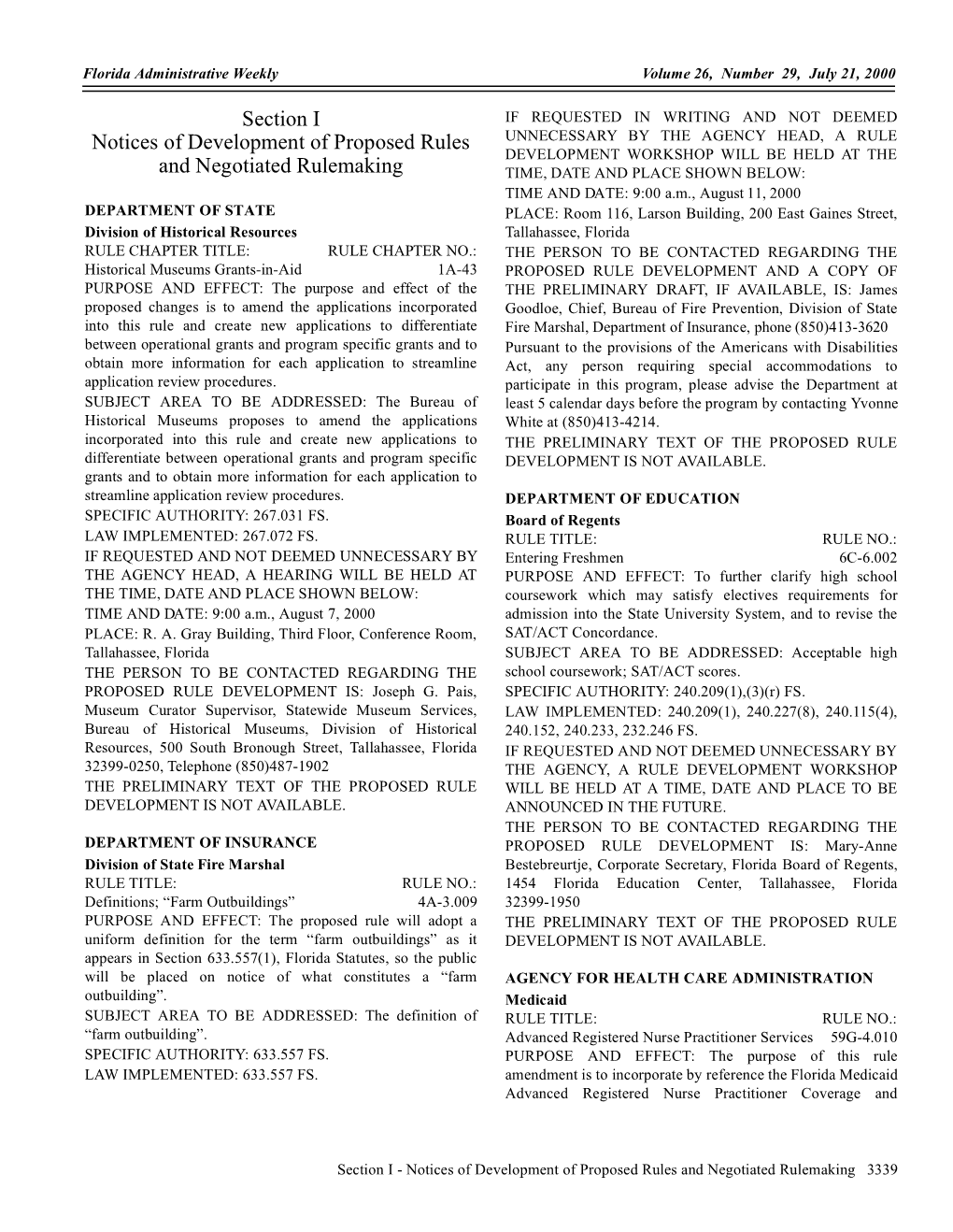 Section I Notices of Development of Proposed Rules and Negotiated