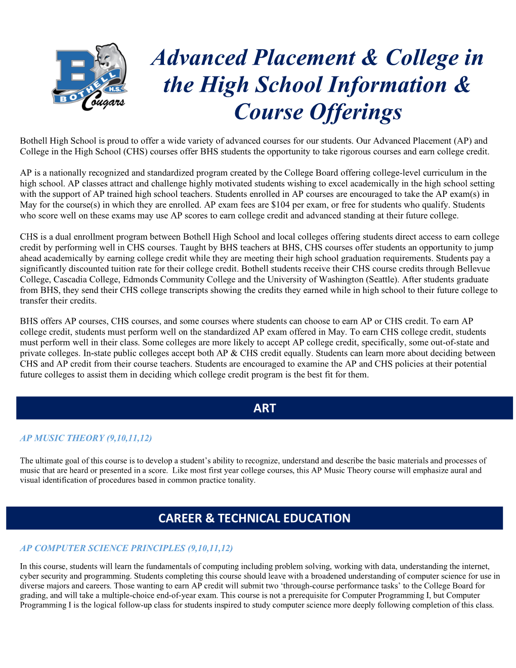 Advanced Placement & College in the High School Information & Course Offerings