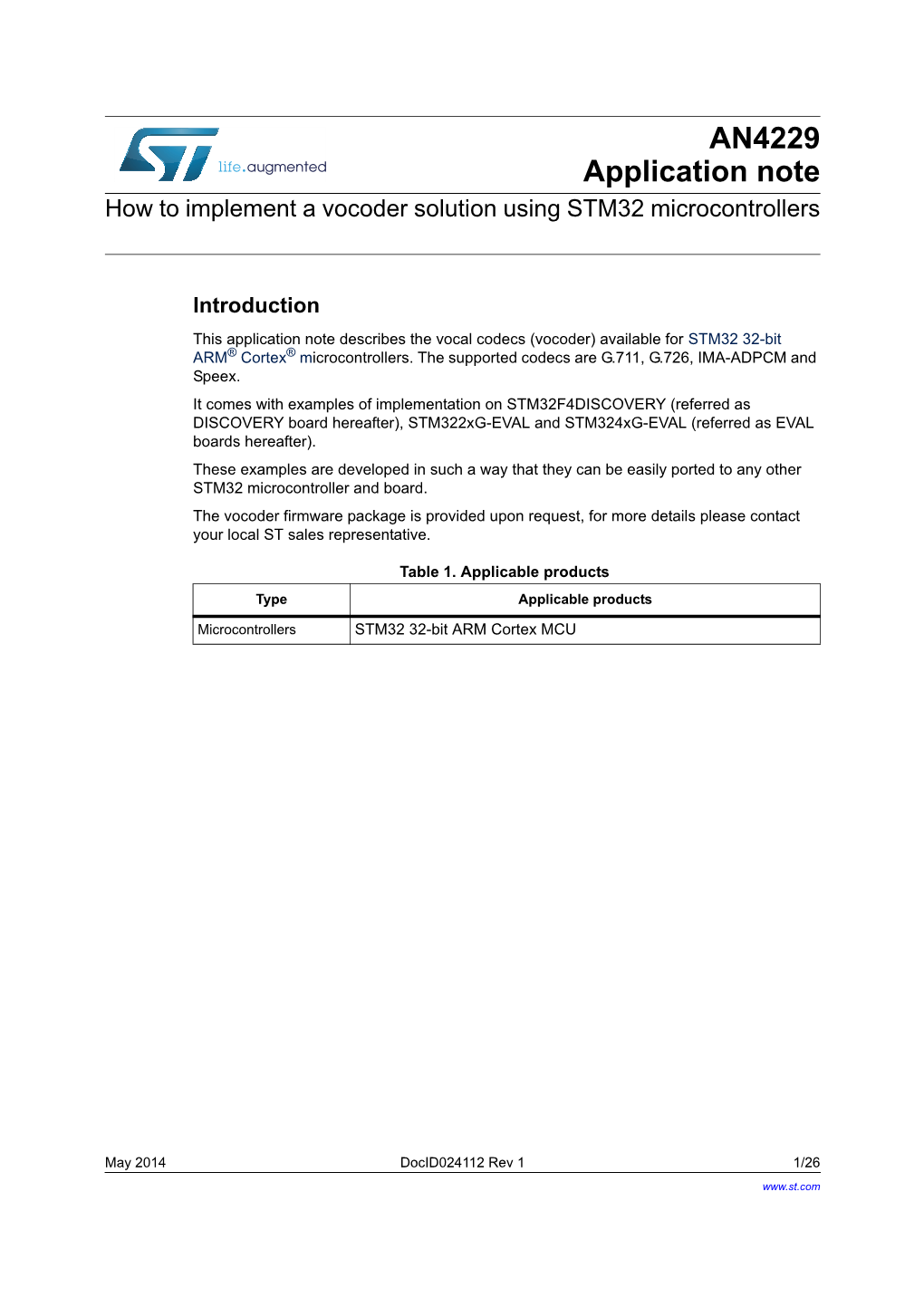 AN4229 How to Implement a Vocoder Solution Using