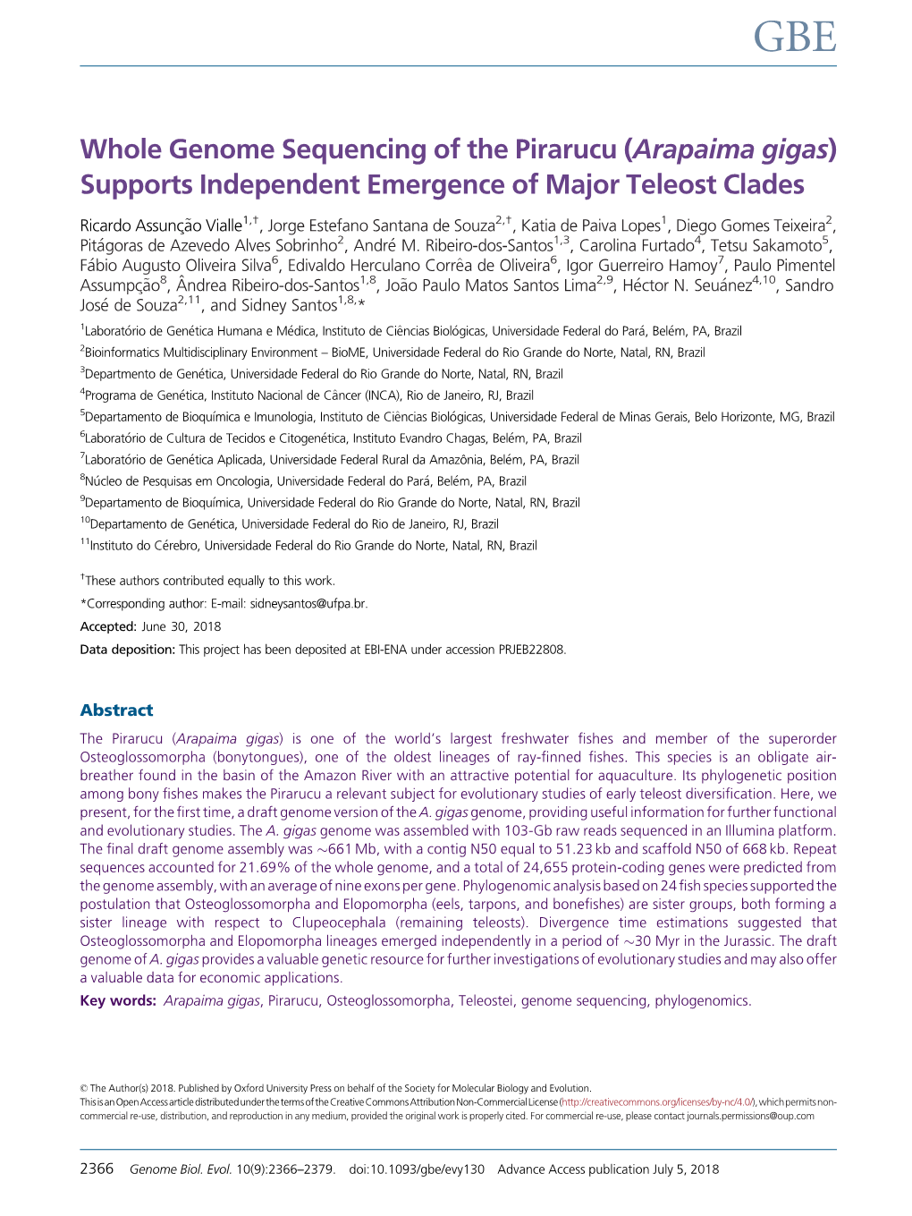 Arapaima Gigas) Supports Independent Emergence of Major Teleost Clades