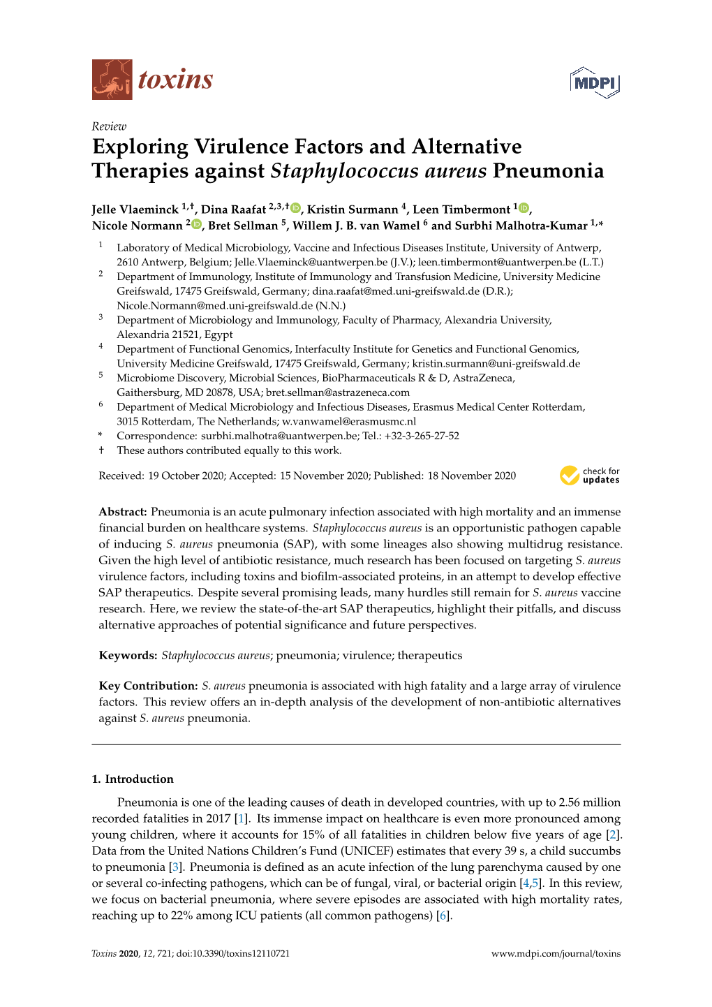 Exploring Virulence Factors and Alternative Therapies Against Staphylococcus Aureus Pneumonia