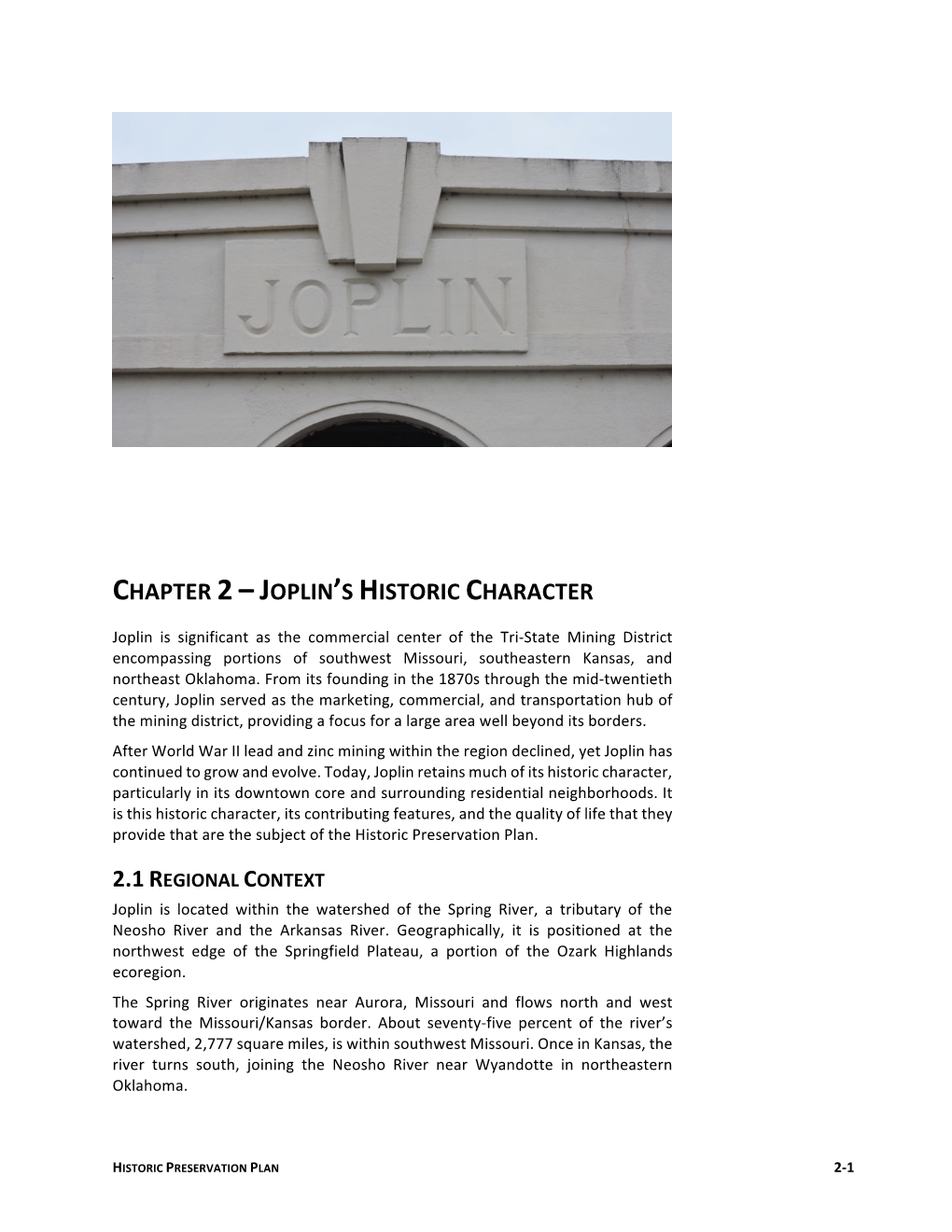 Chapter 2 – Joplin's Historic Character