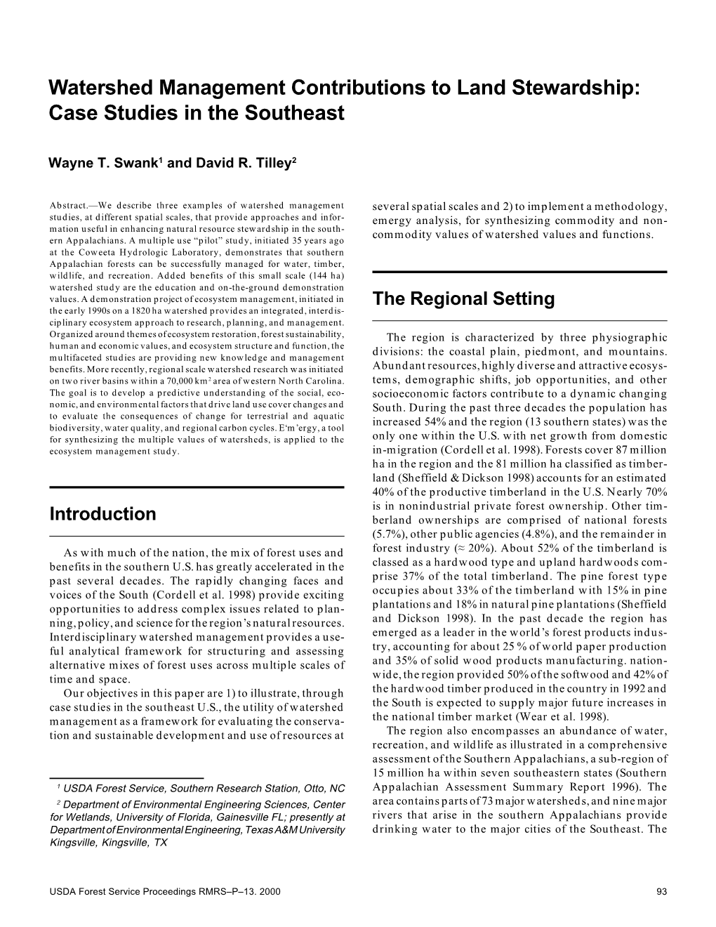 The Contributions of Watershed Management