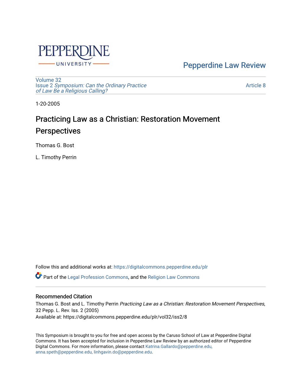 Practicing Law As a Christian: Restoration Movement Perspectives