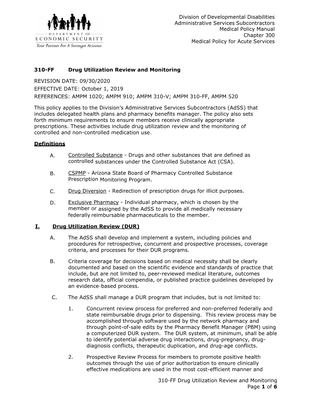 Adss Medical Manual Chapter 310-FF Drug Utilization Review and Monitoring