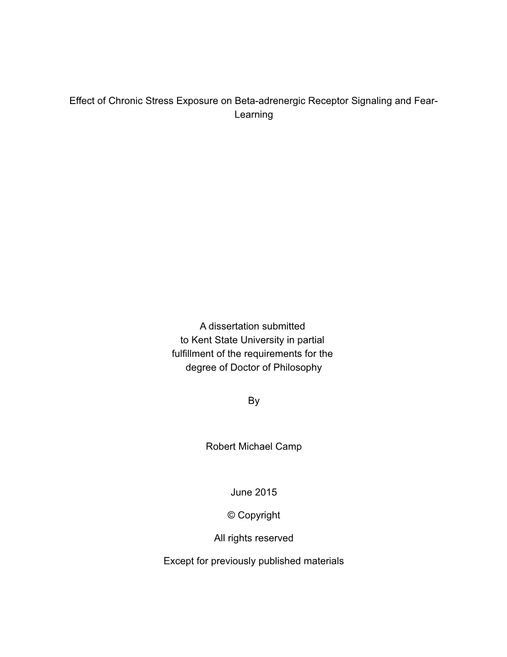 Effect of Chronic Stress Exposure on Beta-Adrenergic Receptor Signaling and Fear- Learning