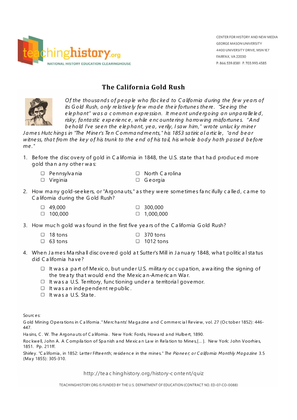 The California Gold Rush Quiz