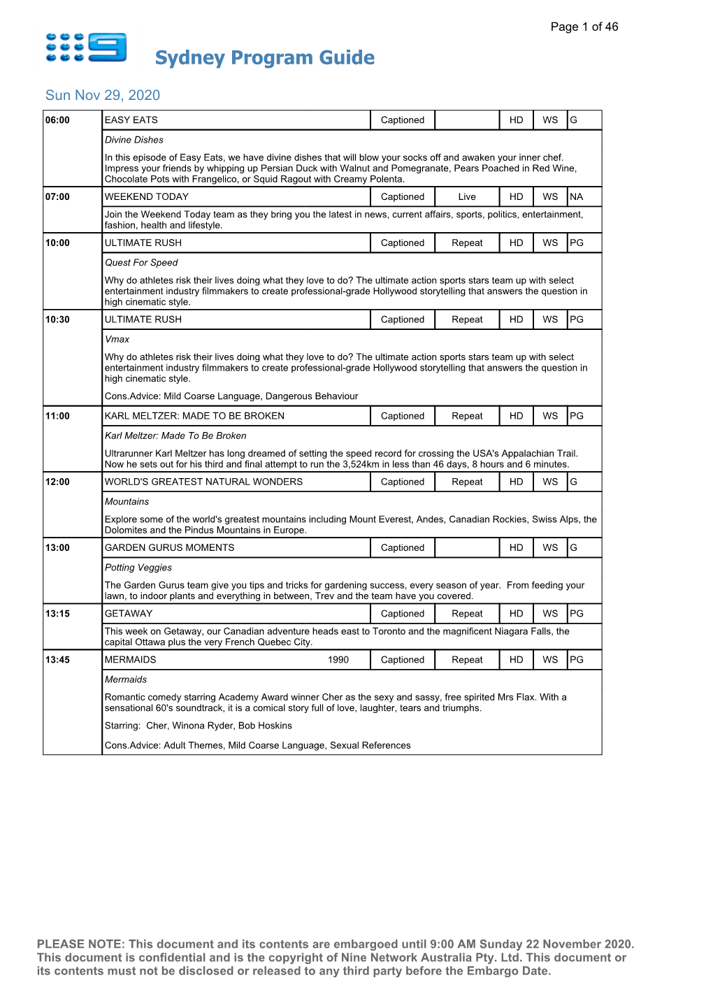 Sydney Program Guide