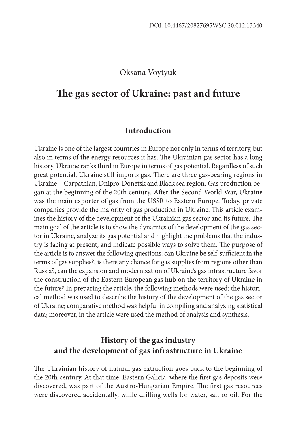 The Gas Sector of Ukraine: Past and Future