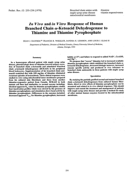 Branched Chain A-Ketoacid Dehydrogenase to Thiamine and Thiamine Pyrophosphate