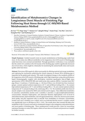 Identification of Metabonomics Changes in Longissimus Dorsi