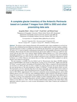 A Complete Glacier Inventory of the Antarctic Peninsula Based on Landsat 7 Images from 2000 to 2002 and Other Preexisting Data Sets