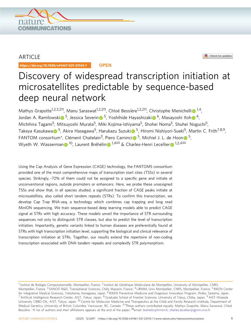 Discovery of Widespread Transcription Initiation at Microsatellites Predictable by Sequence-Based Deep Neural Network
