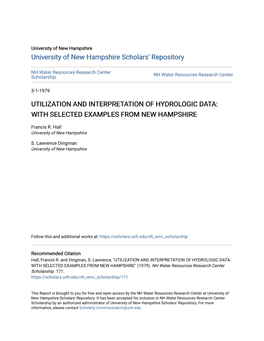 Utilization and Interpretation of Hydrologic Data: with Selected Examples from New Hampshire