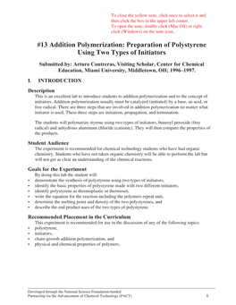 13 Addition Polymerization: Preparation of Polystyrene Using Two Types of Initiators