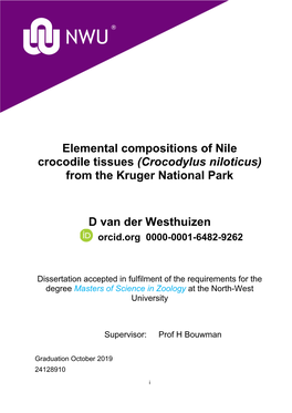 Elemental Compositions of Nile Crocodile Tissues (Crocodylus Niloticus) from the Kruger National Park